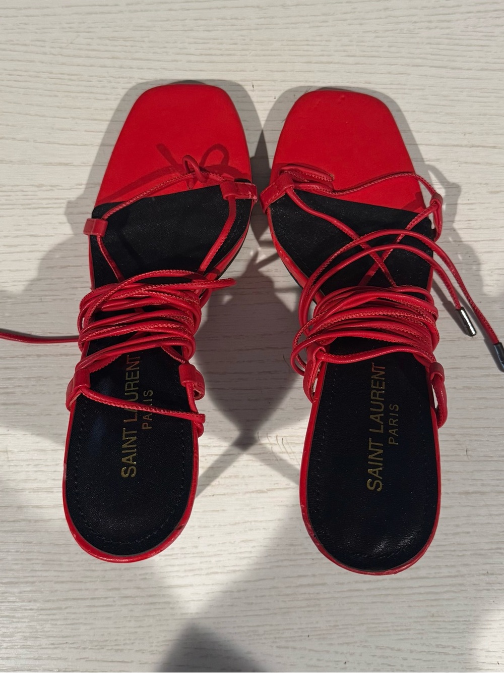 Saint Laurent Red Lace-Up Square-Toe Sandals
